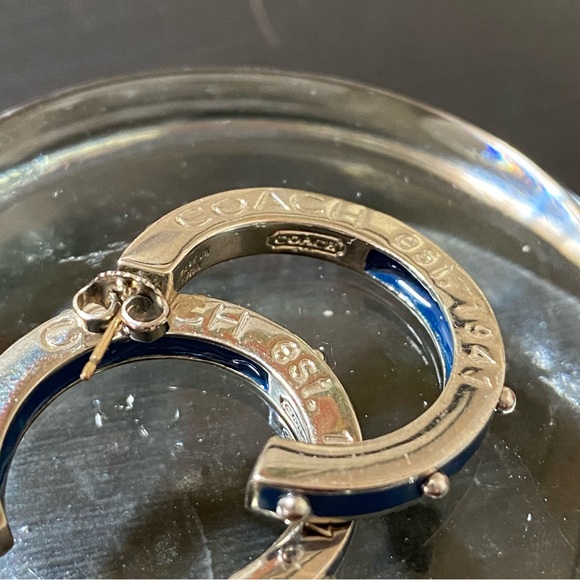 Coach Silver and Blue Hoop Earrings - Picture 6 of 9
